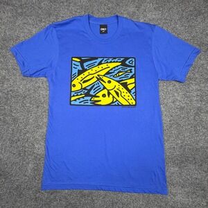 ONLY NY Micah NYC Fish Graphic T-Shirt Mens Medium Blue Cotton‎ Made in USA